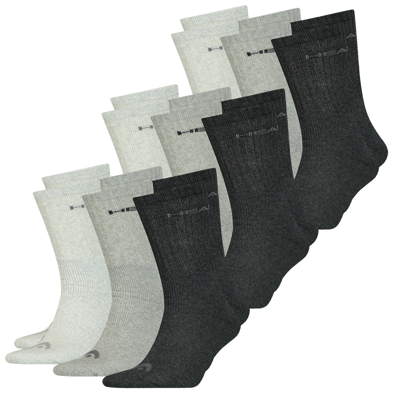 HEAD Unisex Sportsocken Crew 6er 9er 12er Multipack