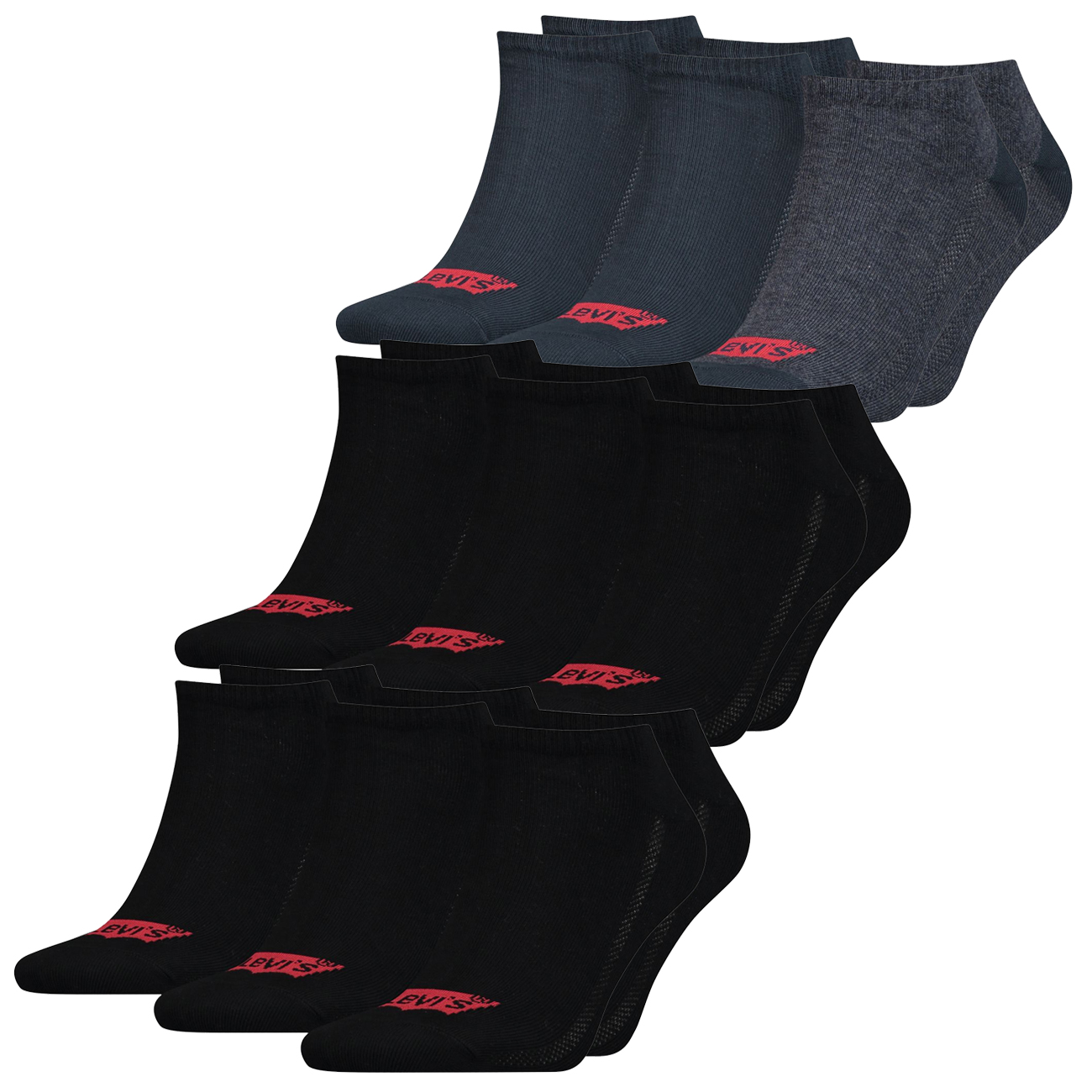 Levis Unisex Sneaker Sportsocken Low Cut Batwing Logo 6er 9er 12er Multipack