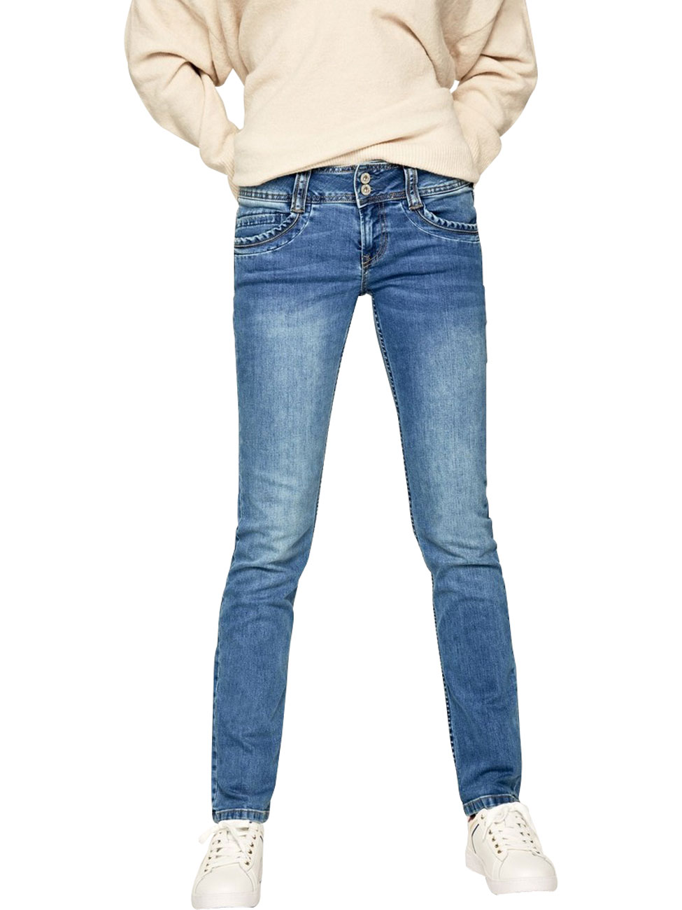 Pepe Jeans Damen Jeans Gen - Regular Fit - Blau - Mid Blue Denim