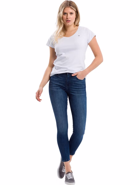 Cross Jeans Damen Jeans Judy - Super Skinny Fit - Blau - Dark Mid Blue Used Cross Jeans Damen Jeans Judy - Super Skinny Fit - Blau - Dark Mid Blue Used