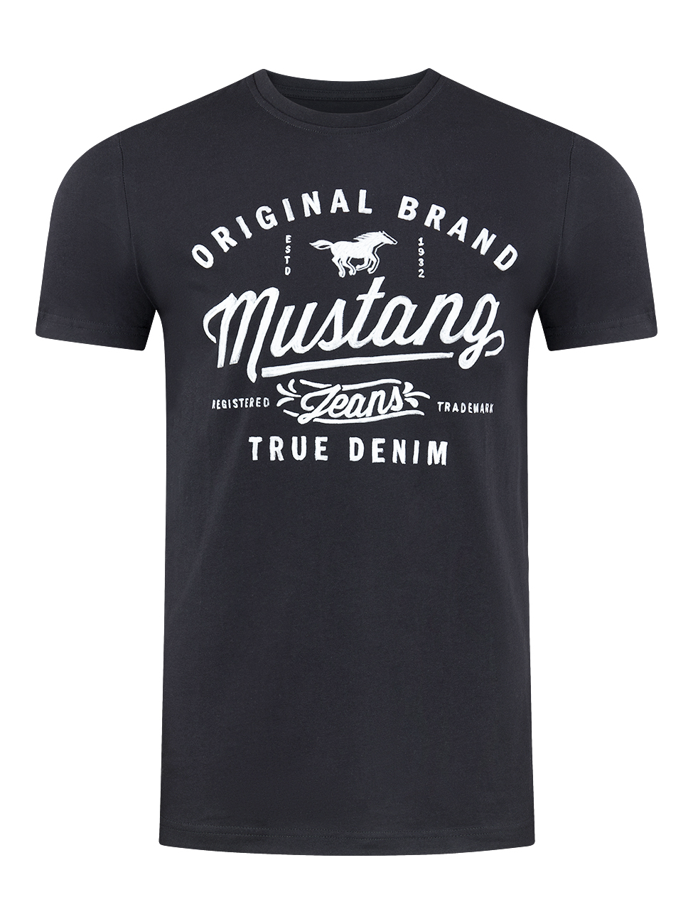 Mustang Herren T-Shirt Basic Print Black & Grey & Mood Indigo