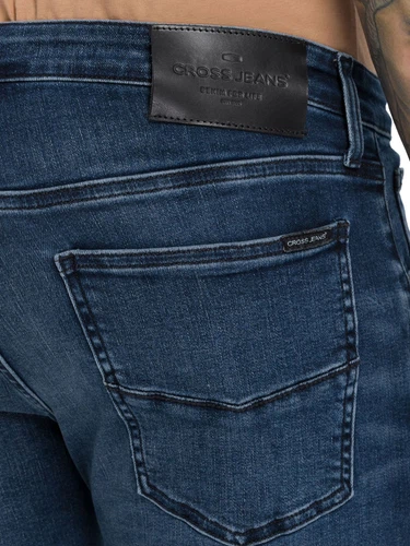 Cross Jeans Herren Jeans Damien - Slim Fit - Blau - Dark Blue Crinkle