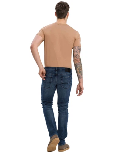 Cross Jeans Herren Jeans Damien - Slim Fit - Blau - Dark Blue Crinkle