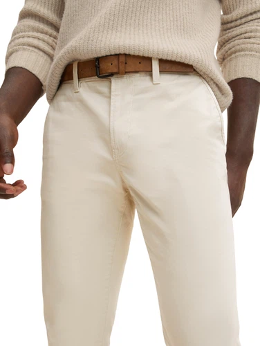 Tom Tailor Denim Herren Slim Chinohose mit Gürtel Beige - Grün - Slim Fit