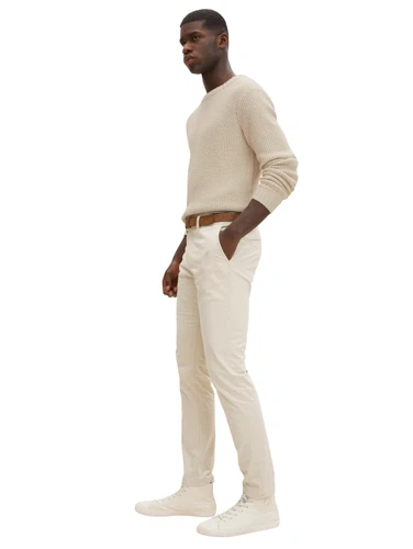 Tom Tailor Denim Herren Slim Chinohose mit Gürtel Beige - Grün - Slim Fit