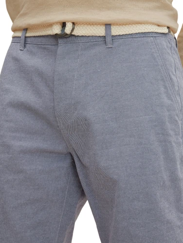 Tom Tailor Denim Herren Slim Chino Short YARN DYED MIT GÜRTEL  - Blau Beige Grau