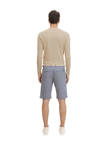 Tom Tailor Denim Herren Slim Chino Short YARN DYED MIT GÜRTEL  - Blau Beige Grau