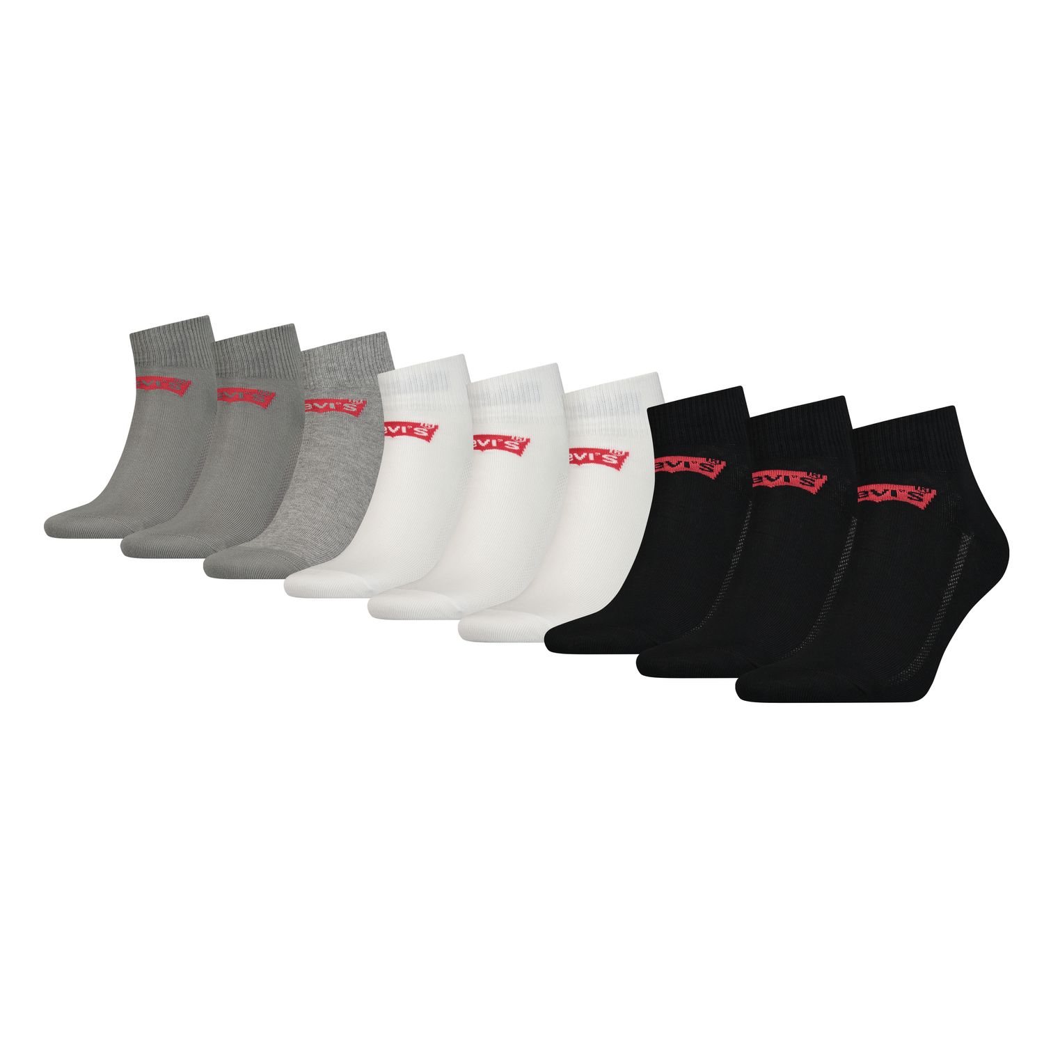 Levis Unisex Quarter Sportsocken Mid Cut Batwing Logo Ecom 9er Pack