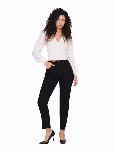 Only Damen Jeans ONLEMILY HW STR CRP ANK RAW MAE034 - Straight Fit - Schwarz - Black Denim Only Damen Jeans ONLEMILY HW STR CRP ANK RAW MAE034 - Straight Fit - Schwarz - Black Denim