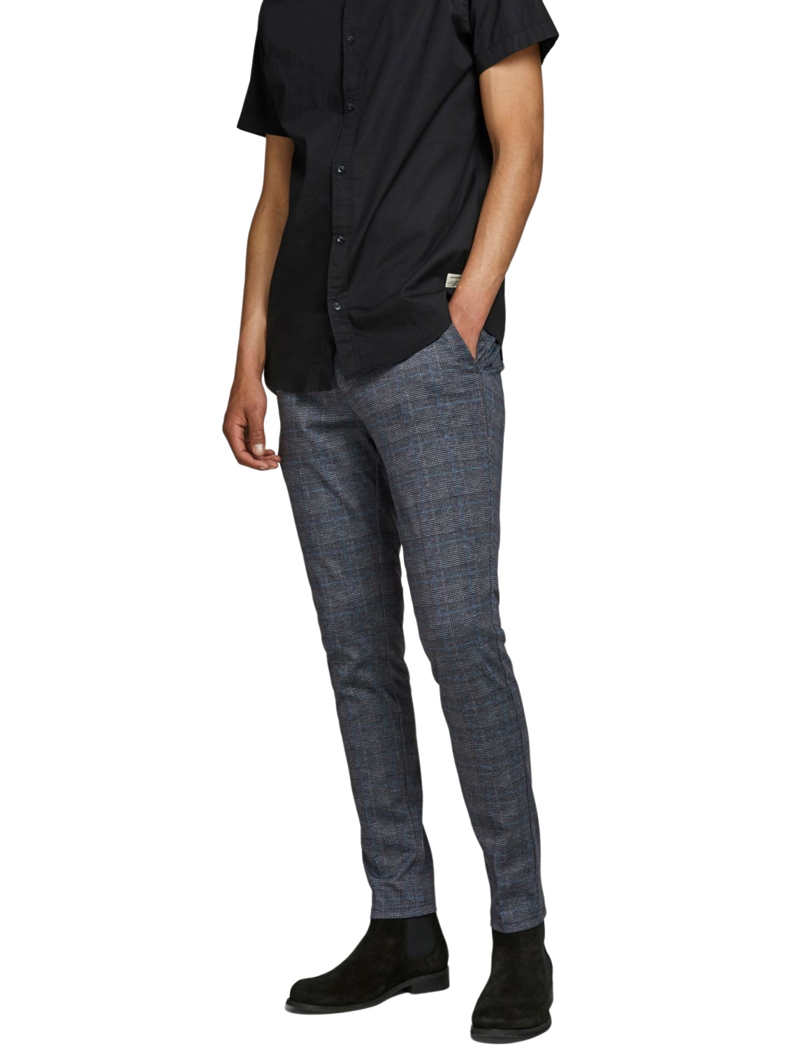 Jack & Jones Herren Chino Hose JPSTMARCO JJPHIL NOR DG CHECK - Slim Fit Grau