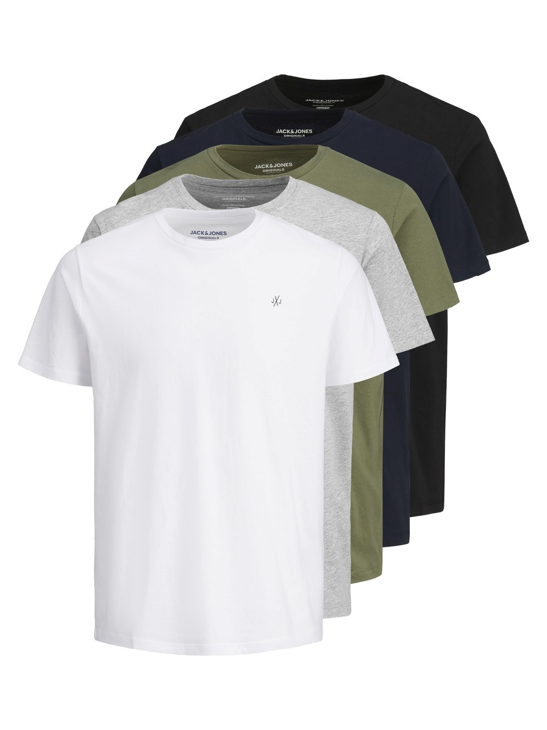 Jack & Jones Herren Rundhals T-Shirt JORJXJ 5er PACK - Regular Fit