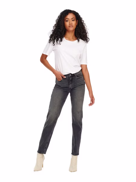 Only Damen Jeans ONLEMILY CRO614 - Straight Fit - Grau - Dark Grey Denim Only Damen Jeans ONLEMILY CRO614 - Straight Fit - Grau - Dark Grey Denim