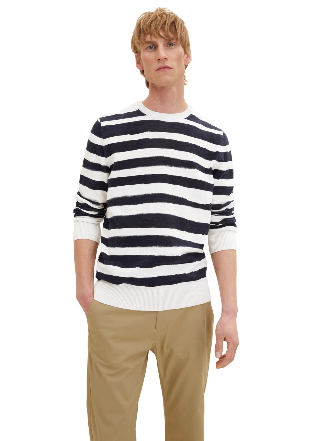 Tom Tailor Herren Rundhals Pullover PRINTED STRIPE KNITTER - Regular Fit