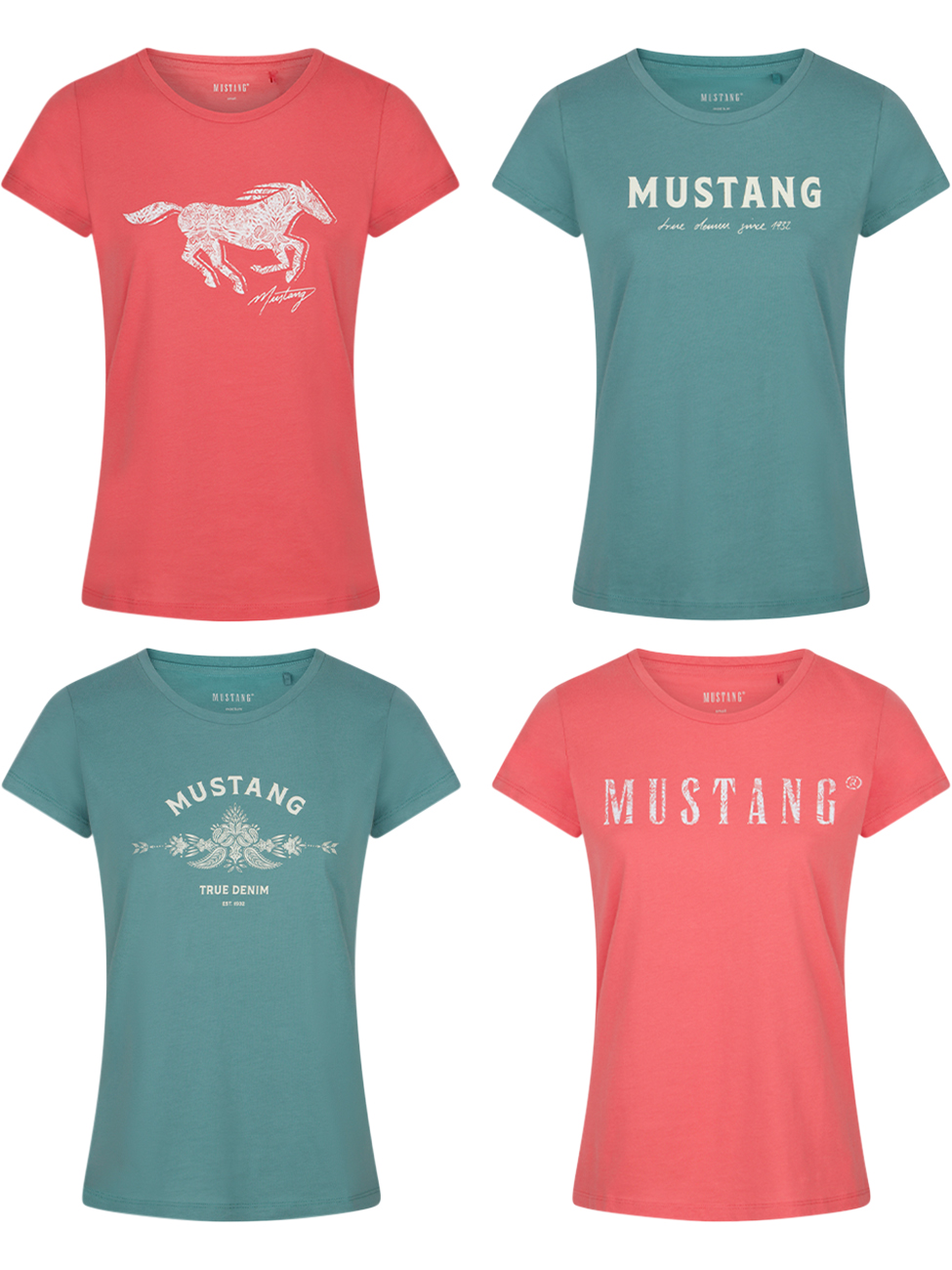 Mustang Damen T-Shirt 4er Pack Slim Fit S M L XL XXL