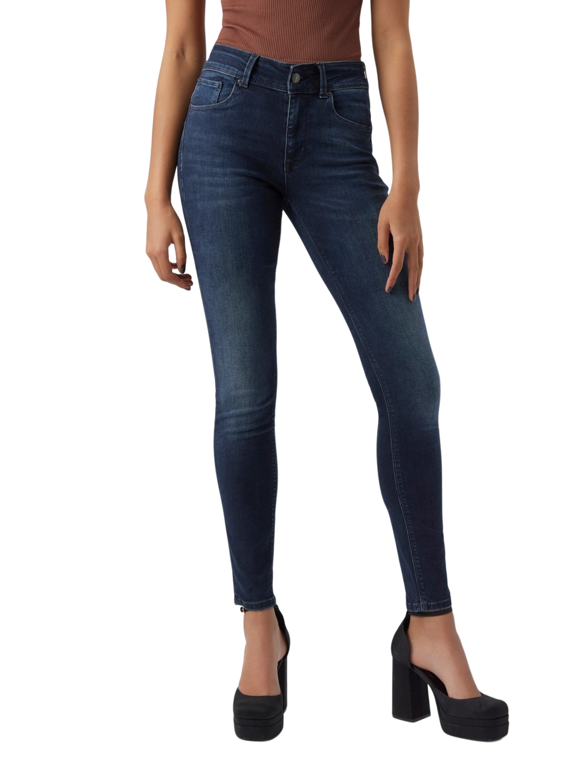 Vero Moda Damen Jeans VMEMBRACE RI3131 - Skinny Fit - Blau - Dark Blue Denim Black Washed