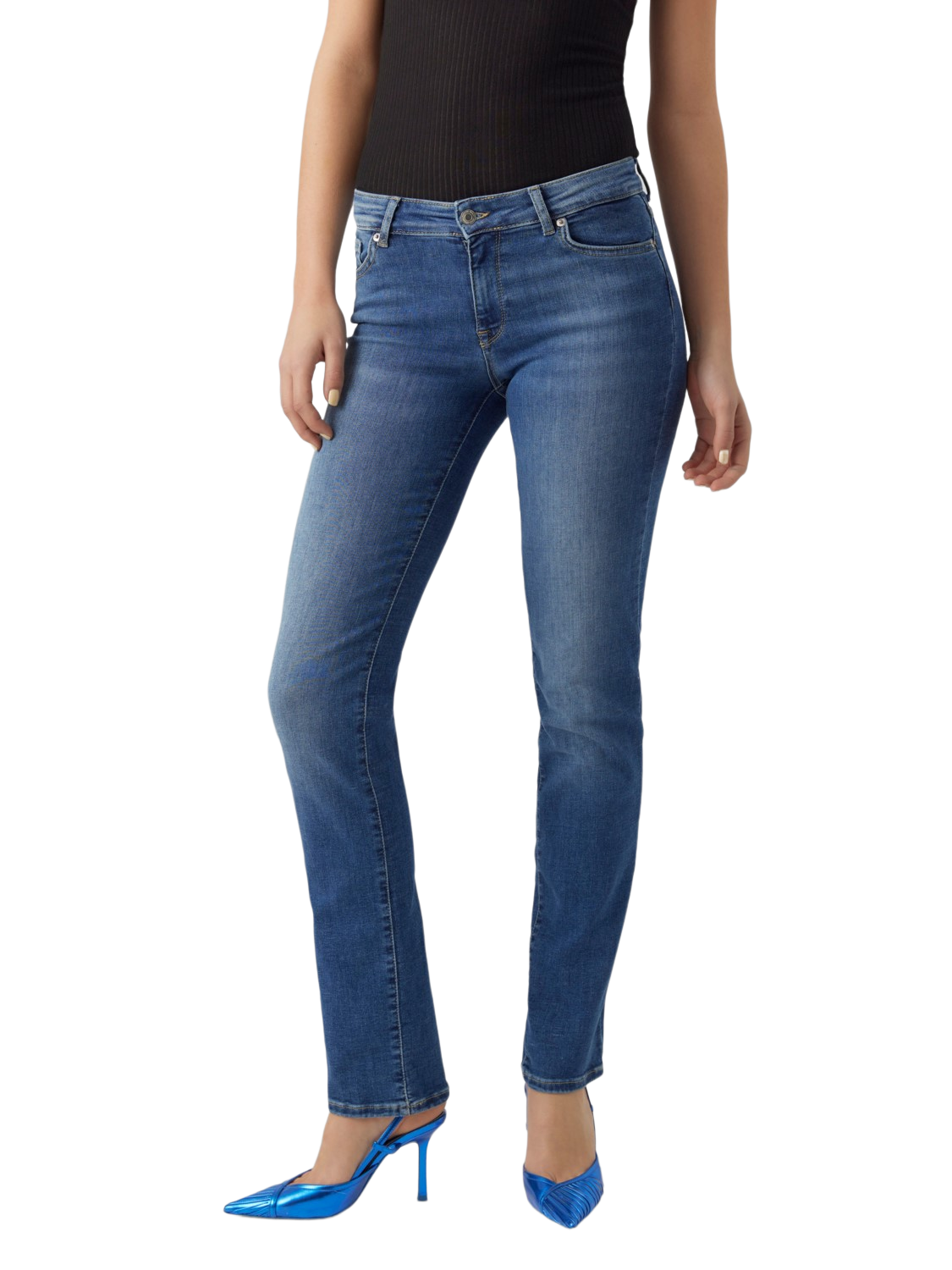 Vero Moda Damen Jeans VMDAF Straight Fit Blau - Medium Blue Denim