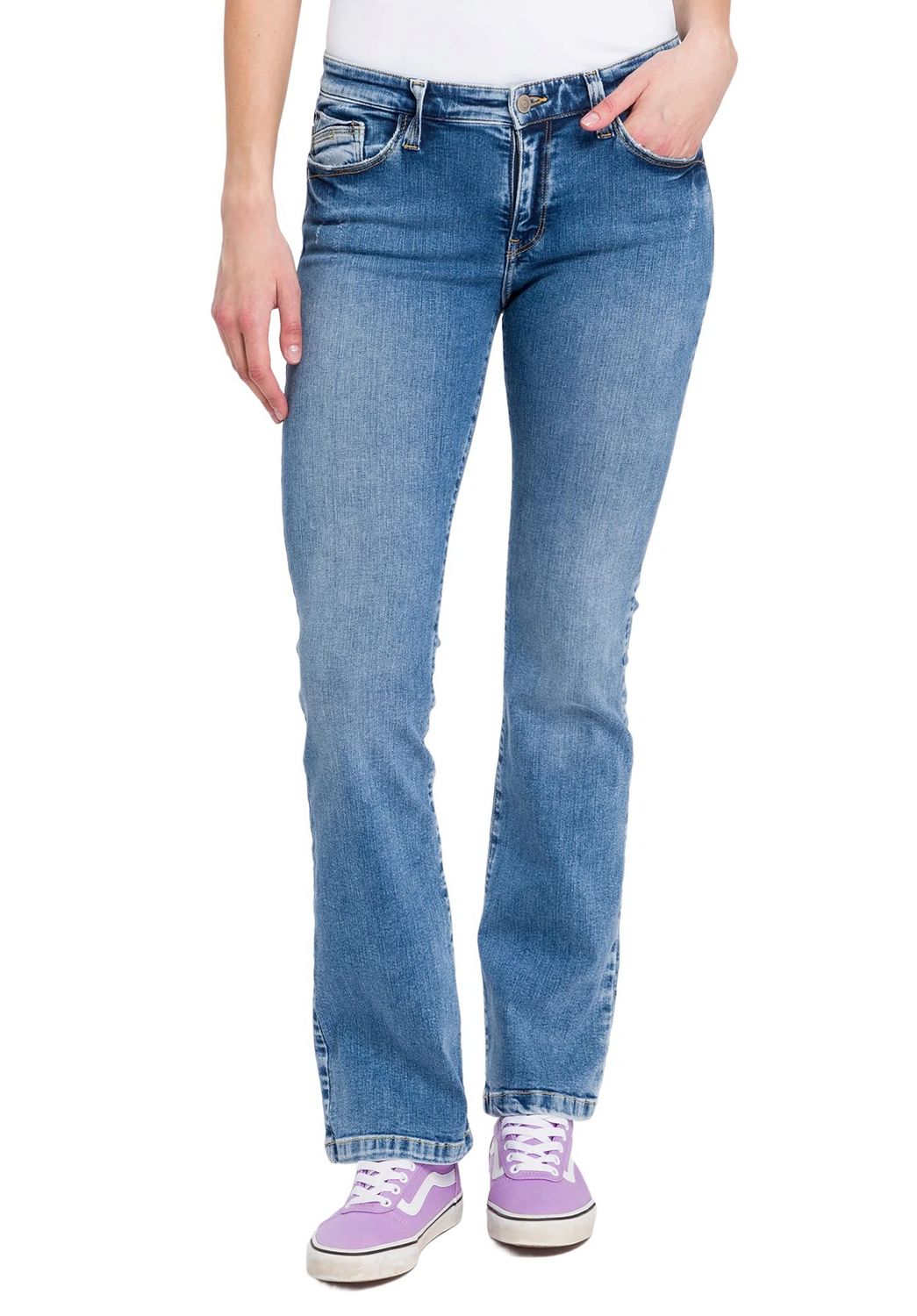 Cross Jeans Damen Jeans LAUREN - Bootcut - Blau - Medium Blue Denim