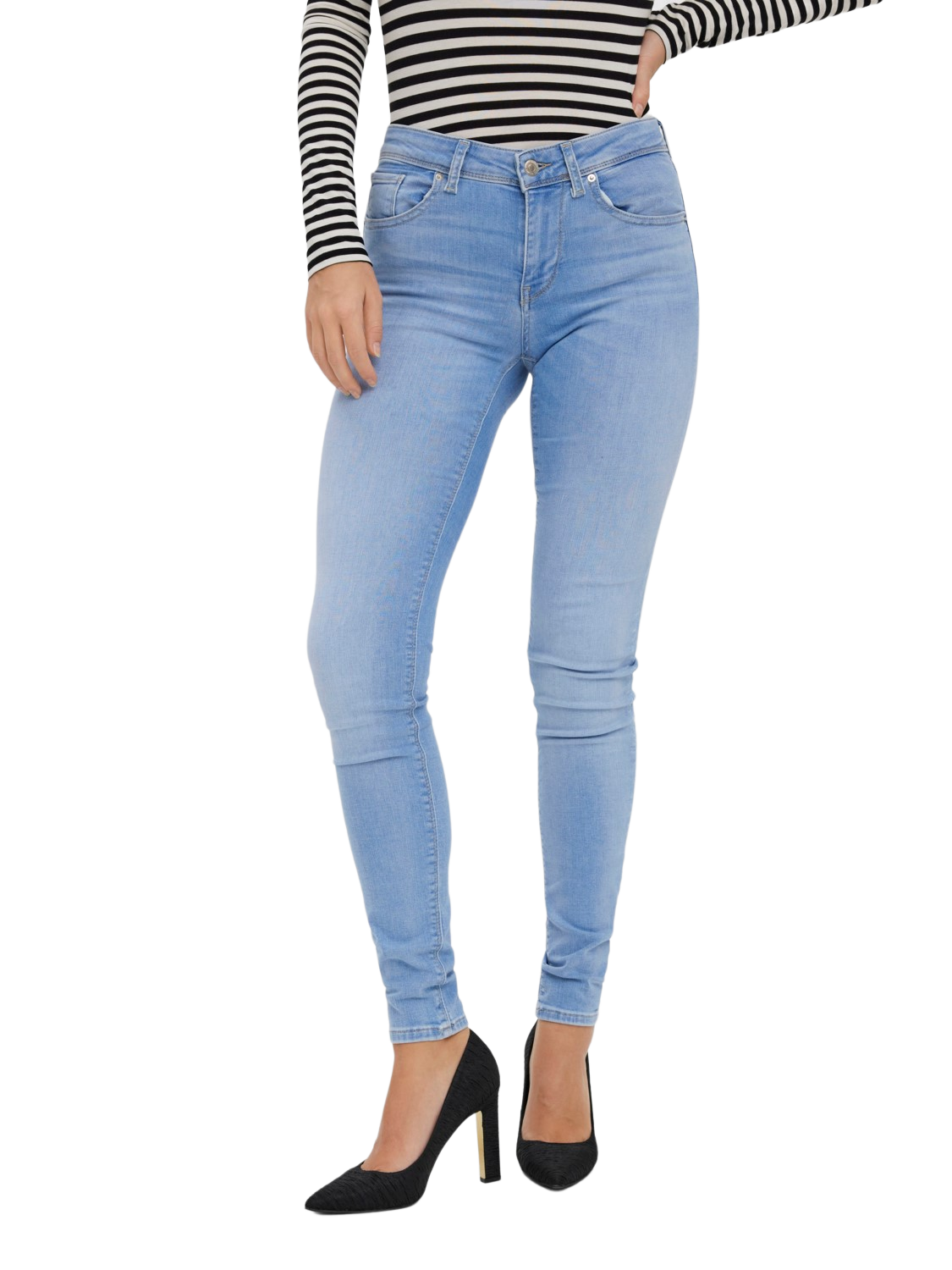 Vero Moda Damen Jeans VMLUX RI371 Slim Fit - Blau Light Blue Denim