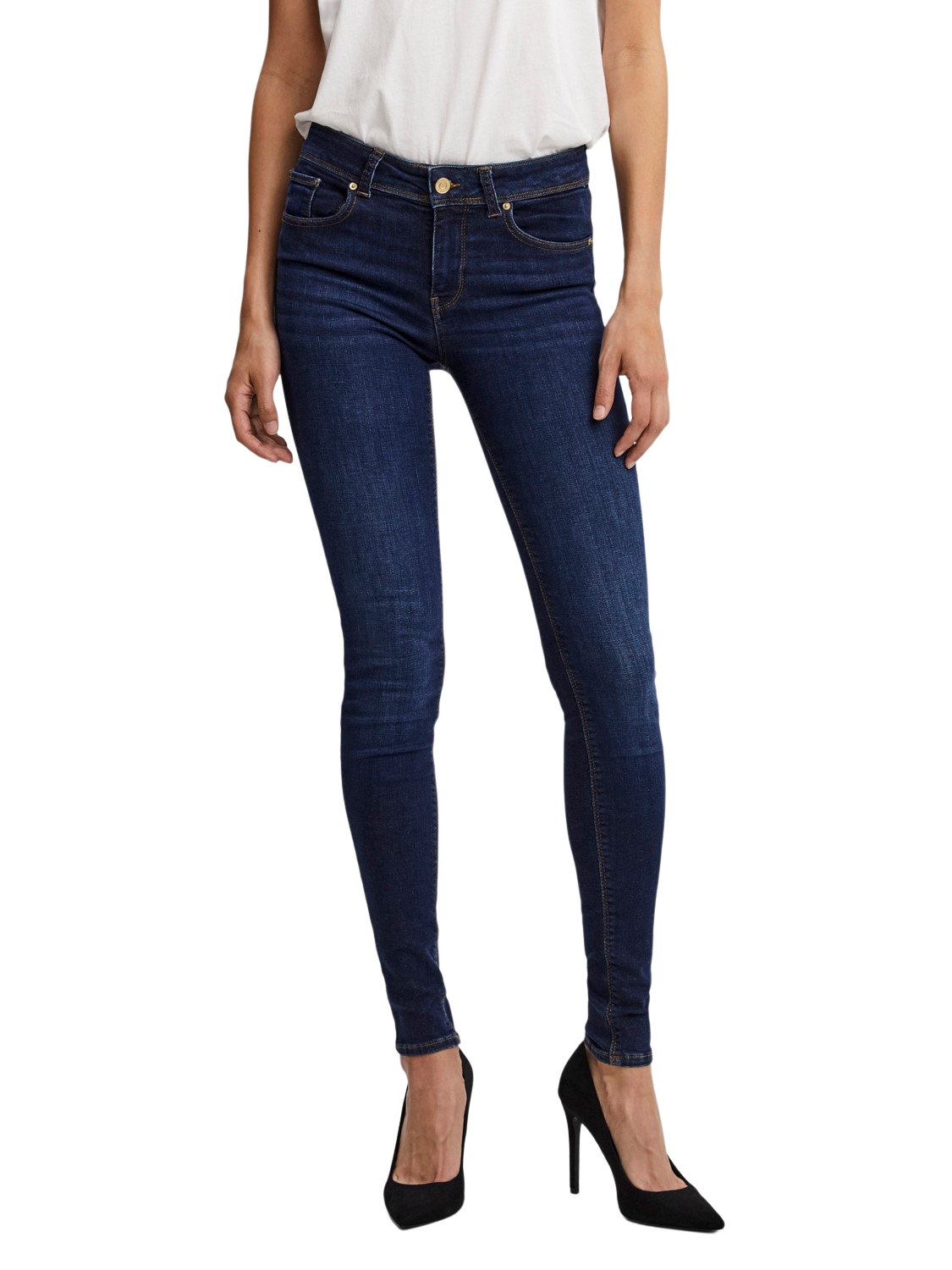 Vero Moda Damen Jeans VMLUX RI347 Slim Fit - Blau - Dark Blue Denim