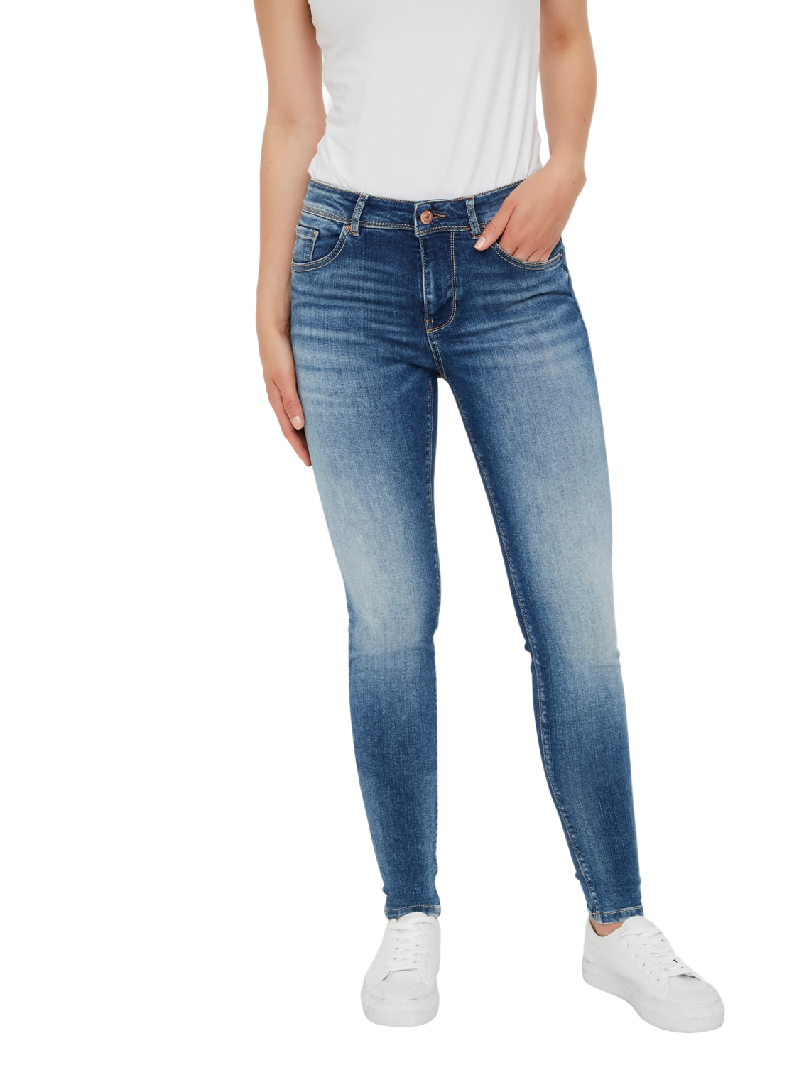 Vero Moda Damen Jeans VMLUX RI310 Slim Fit - Blau - Medium Blue Denim