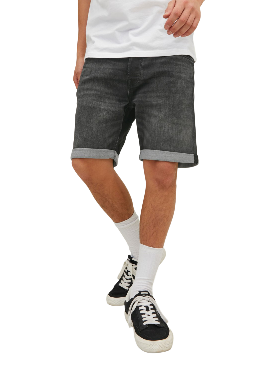 Jack & Jones Herren Jeans Short JJIRICK JJICON GE 612- Regular Fit - Schwarz - Black Denim