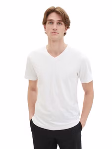 Tom Tailor Herren T-Shirt V-NECK im Doppelpack - Regular FitWeiß