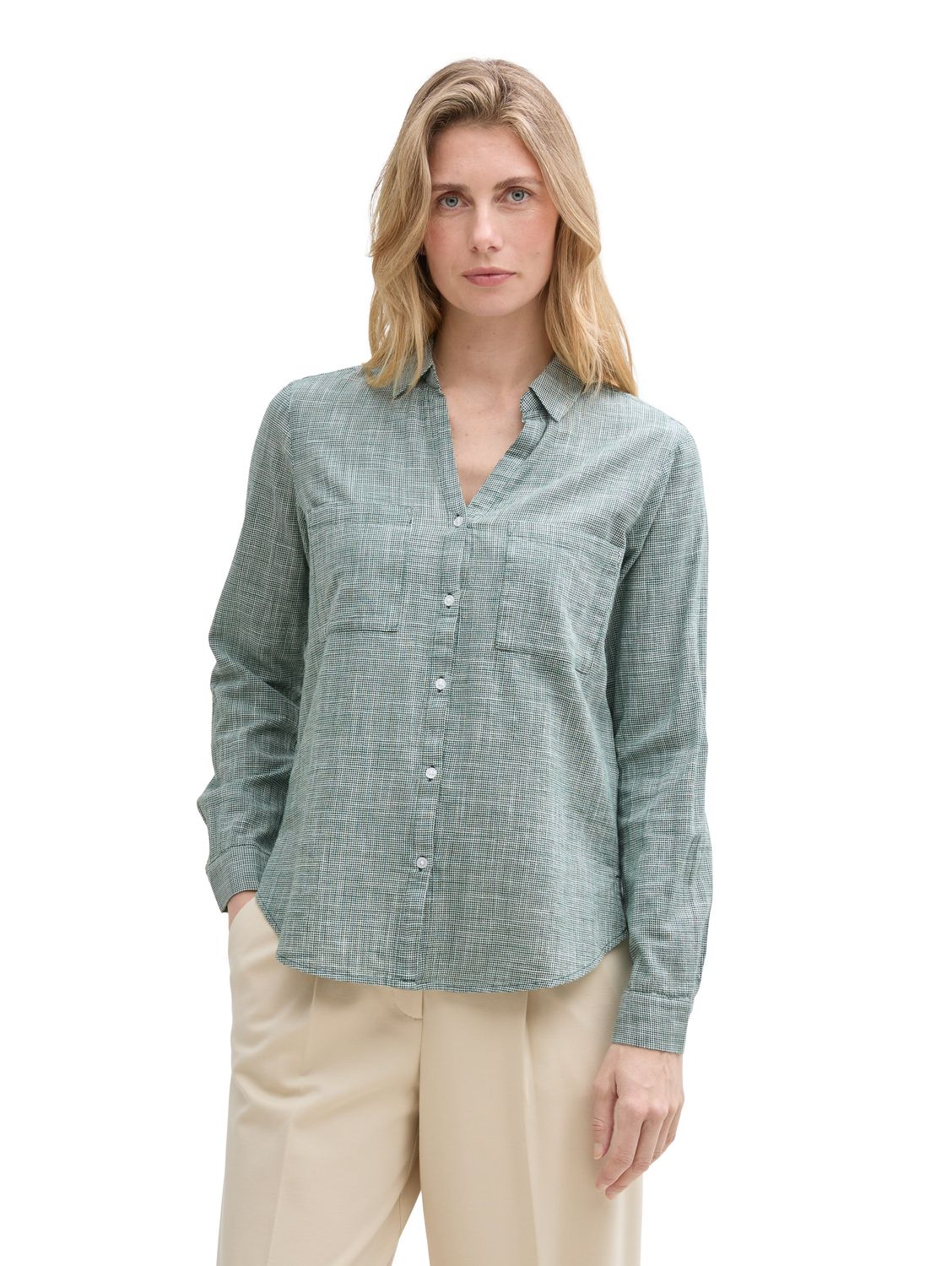 Tom Tailor Damen Langarm Bluse SLUB STRUCTURE - Regular Fit