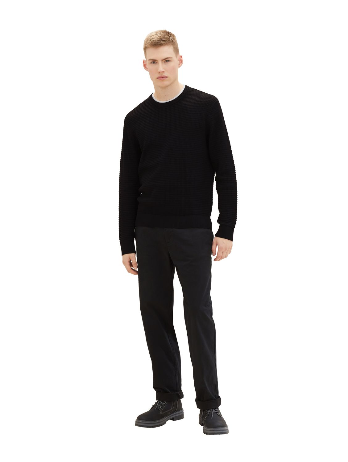 Tom Tailor Denim Herren Rundhals Pullover STRUCTURED DOUBLELAYER - Regular günstig online kaufen