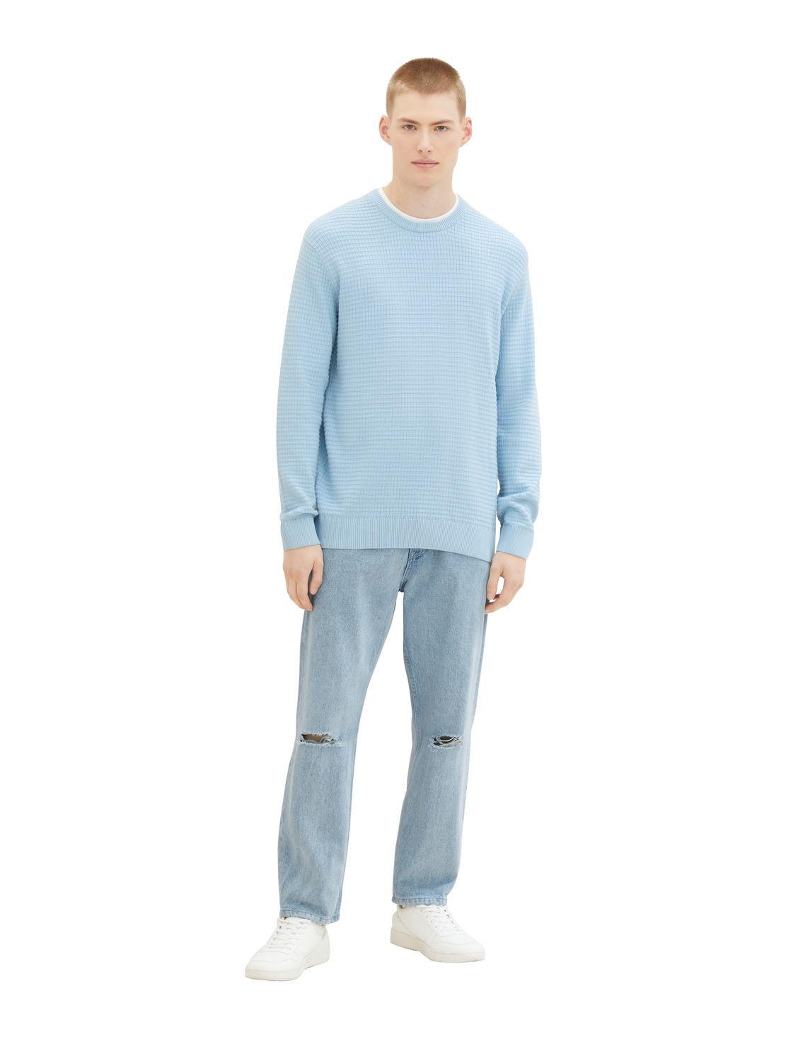 Tom Tailor Denim Herren Rundhals Pullover STRUCTURED DOUBLELAYER - Regular günstig online kaufen