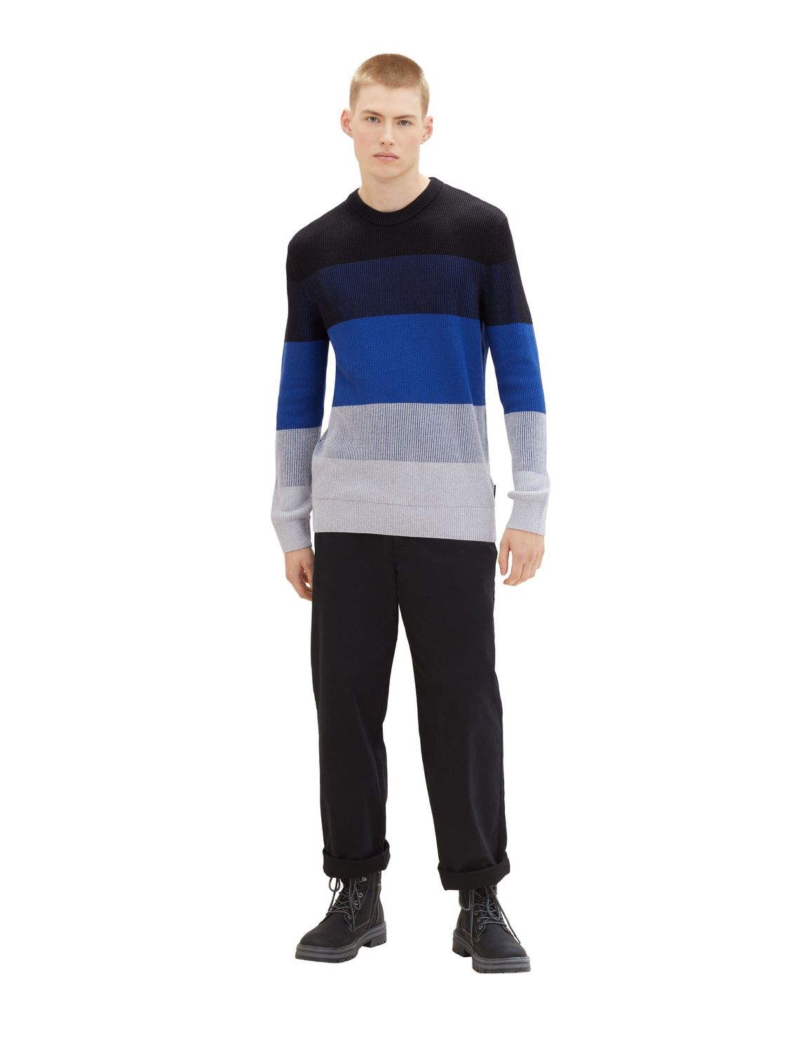 Tom Tailor Denim Herren Rundhals Pullover STRUCTURED COLORBLOCK - Regular F günstig online kaufen