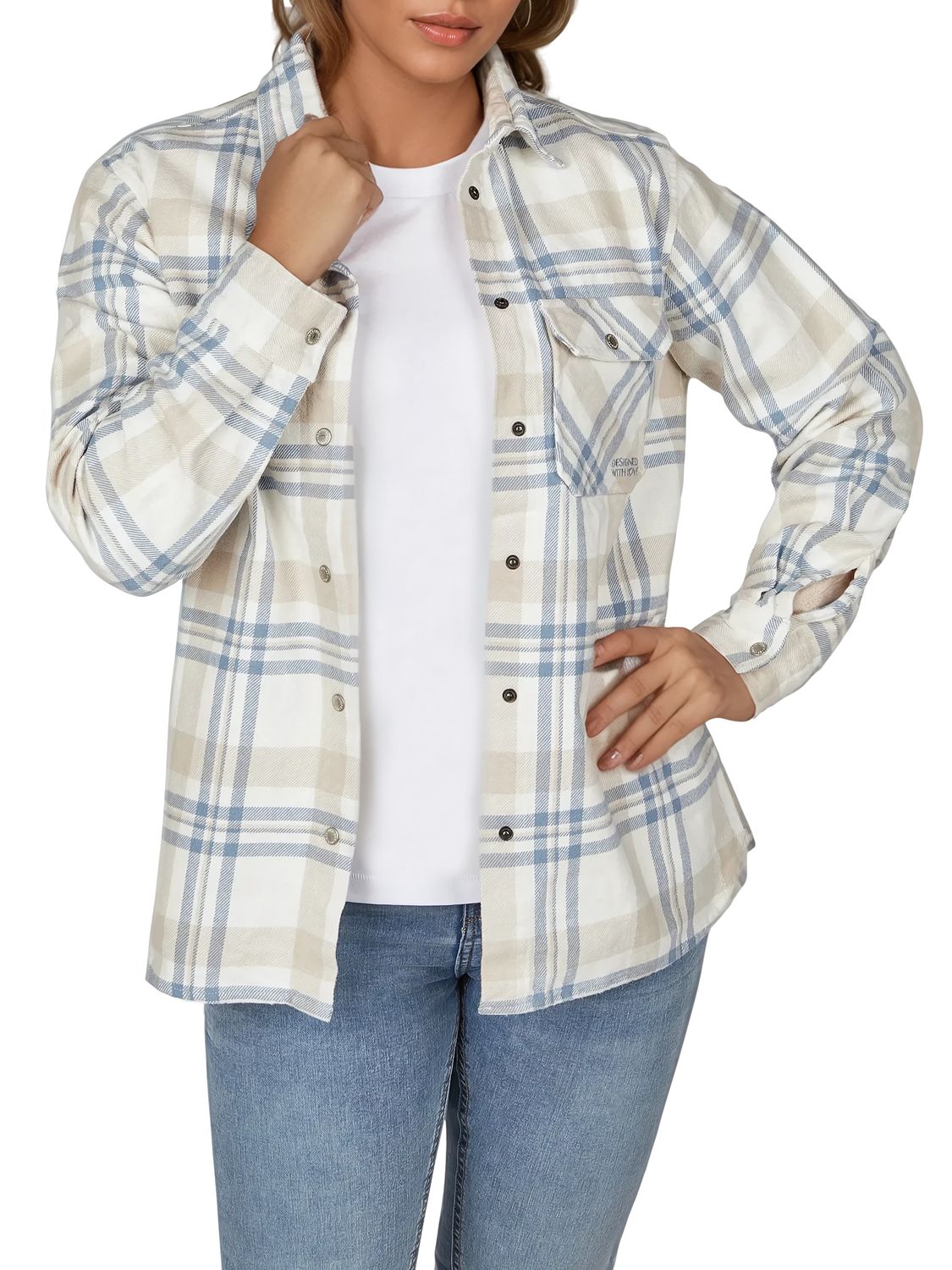 DENIMFY Flanellhemd Damen kariert Baumwolle warm dickes Material Hemdjacke Overshirt DFIsabella