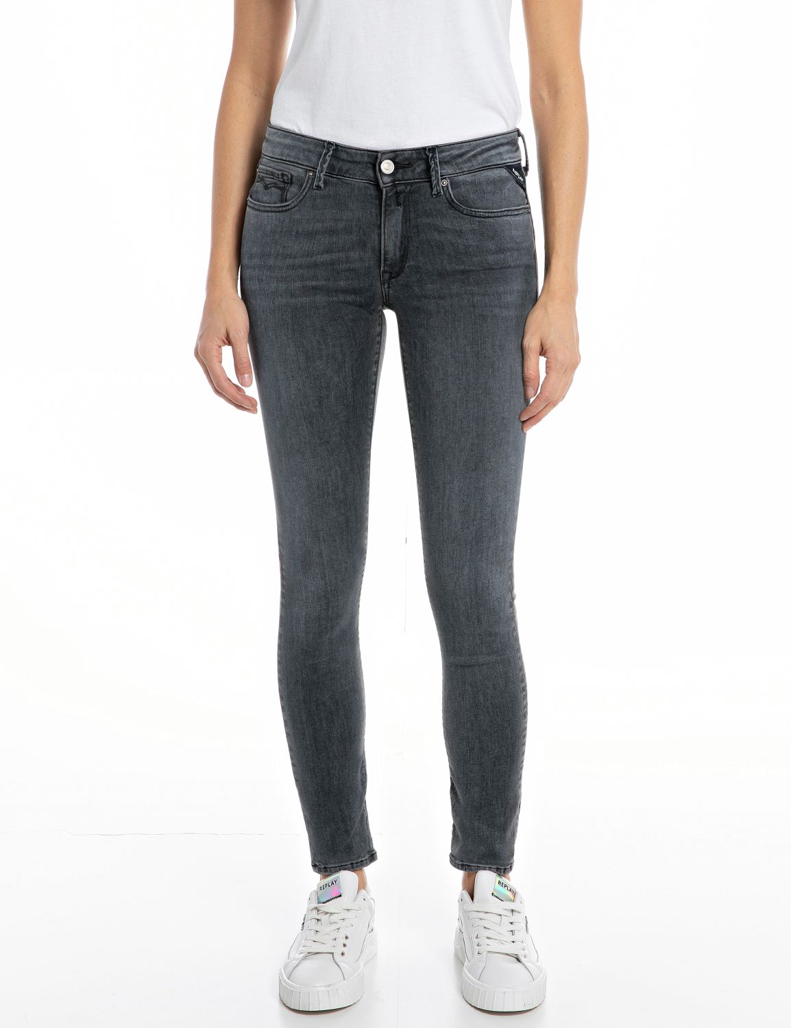 Replay Damen Jeans NEW LUZ - Skinny Fit - Grau- Dark Grey Denim