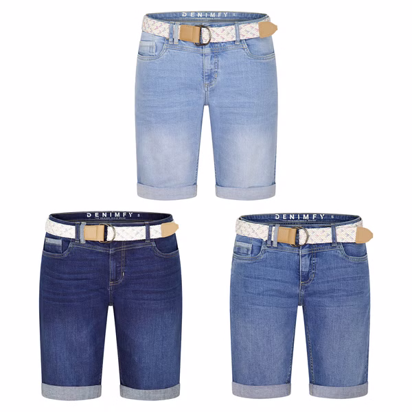 DENIMFY Jeans Shorts Damen mit Gürtel Regular Fit DFLena DENIMFY Jeans Shorts Damen mit Gürtel Regular Fit DFLena