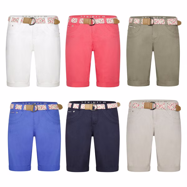 DENIMFY Bermuda Shorts Damen mit Gürtel Regular Fit DFPia DENIMFY Bermuda Shorts Damen mit Gürtel Regular Fit DFPia