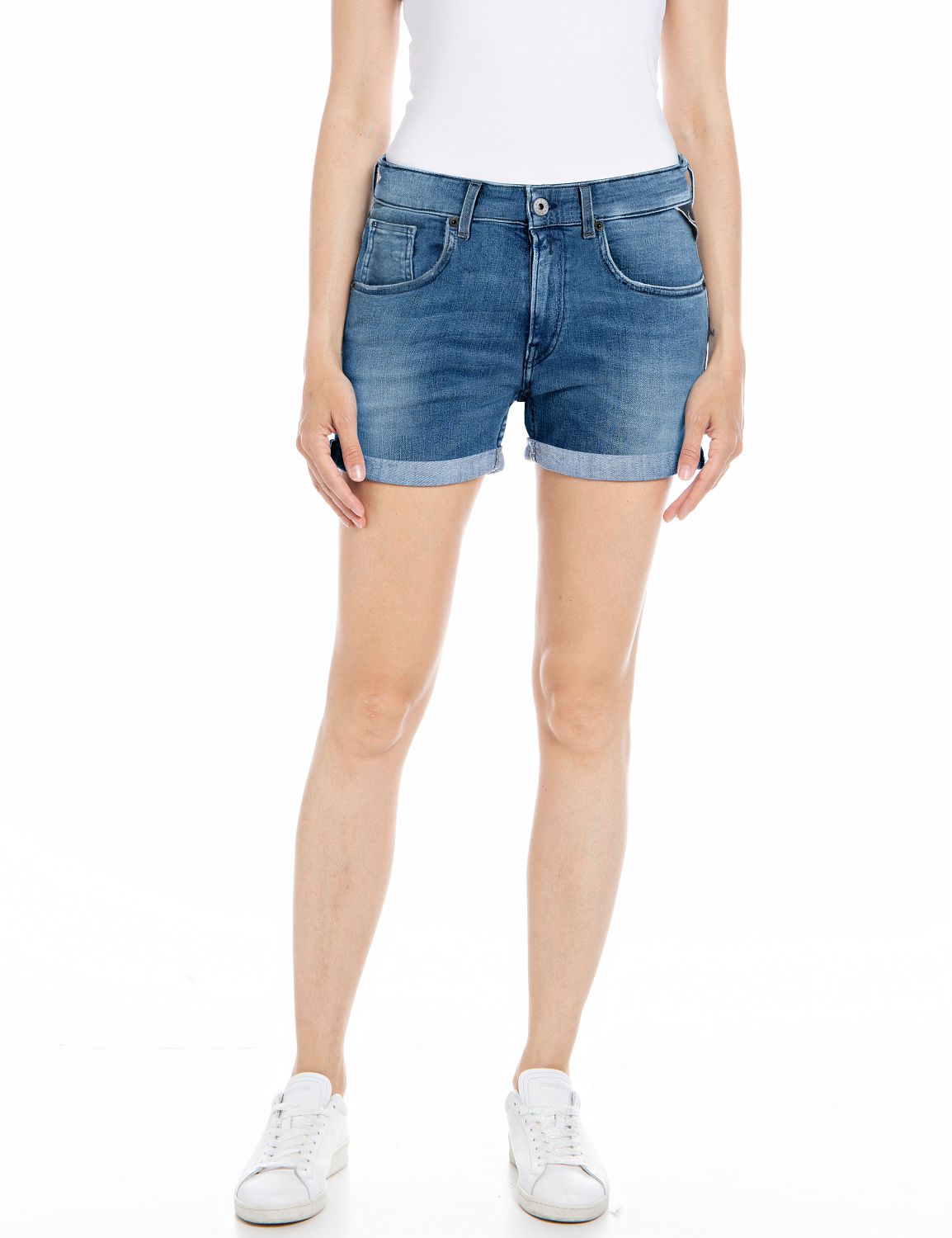 Replay Damen Short ANYTA - Regular Fit - Blau - Medium Blue Denim