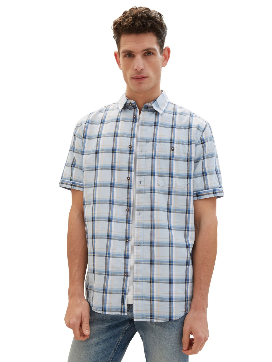 Tom Tailor Herren Kurzarm Hemd CHECKED SLUBYARN - Regular Fit