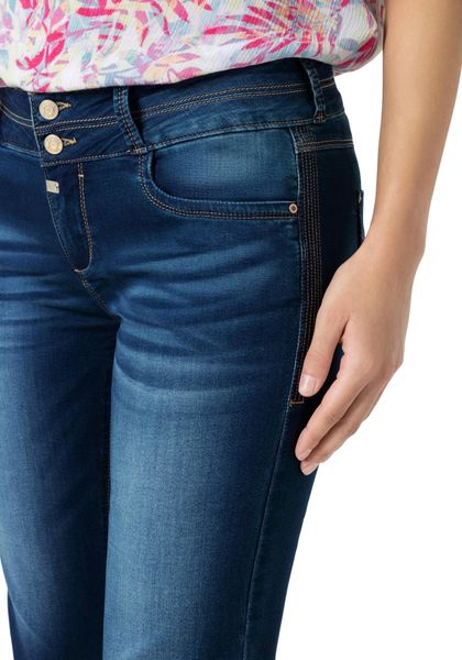 Timezone Dames Slim EnyaTZ 3/4 Shorts, Expressive Mid Blue Wash, 26, Expressive Mid Blue Wash