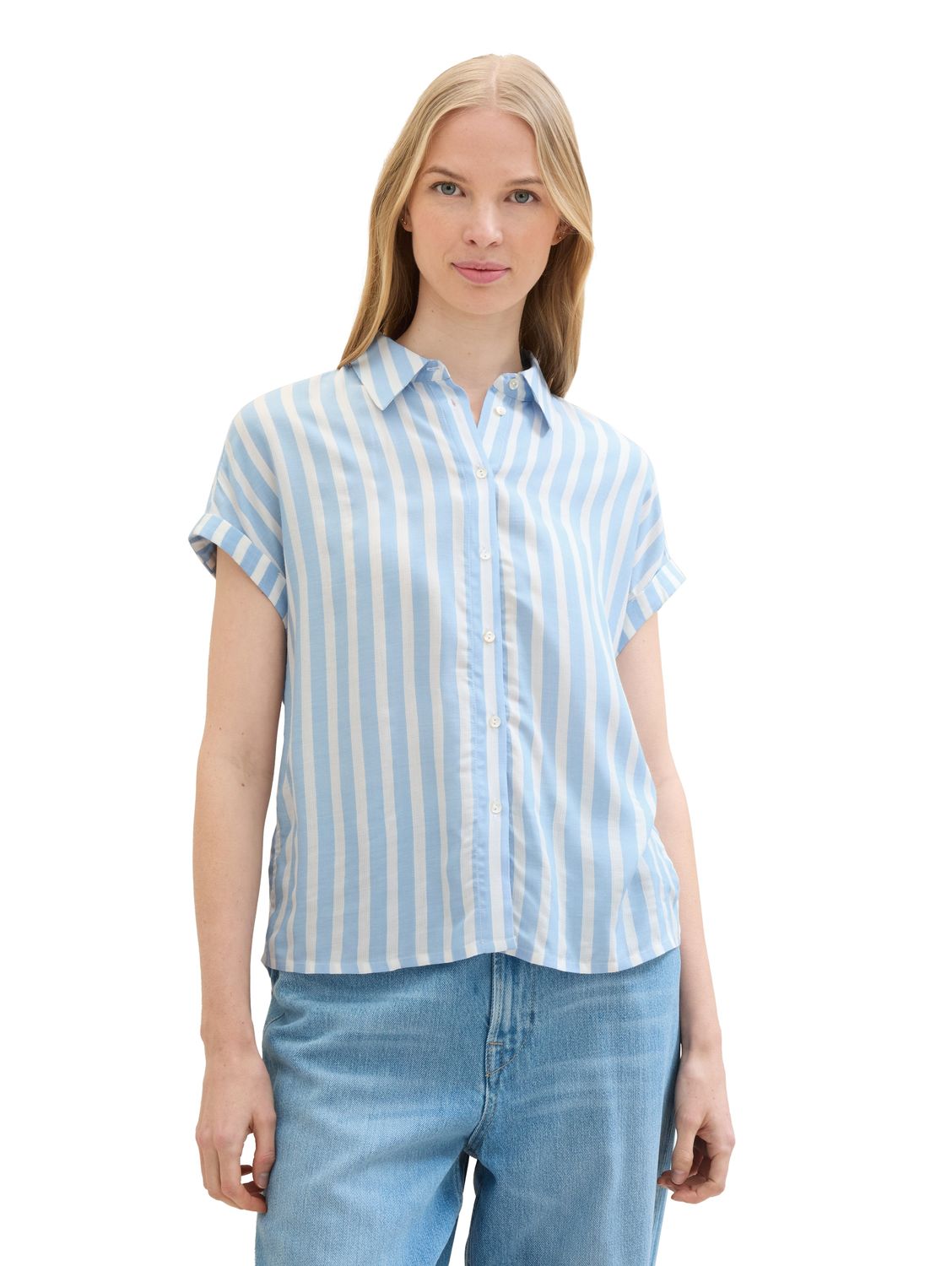 Tom Tailor Damen Kurzarm Bluse STRIPED - Relaxed Fit
