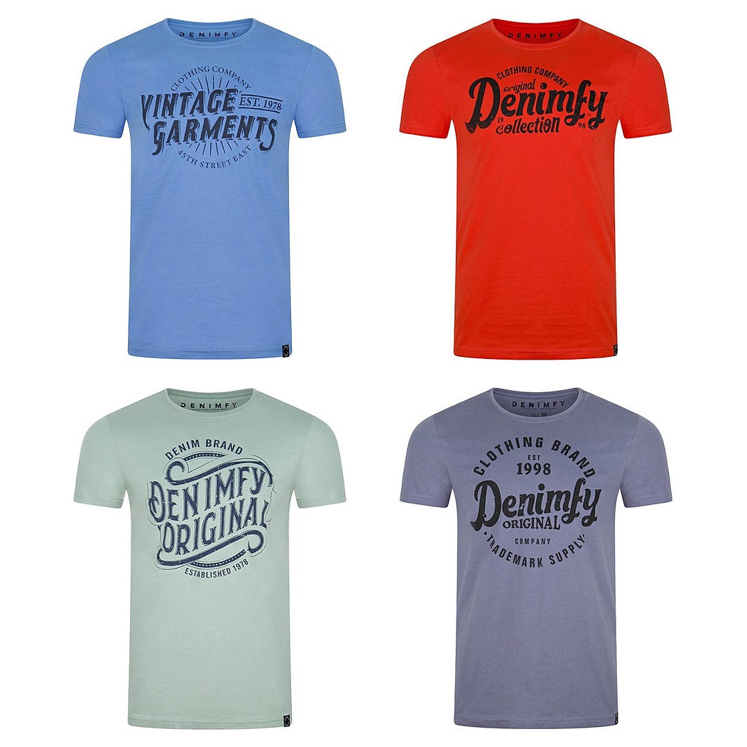 DENIMFY Tshirt Herren Baumwolle Regular Fit DFNuri 4er Pack Set