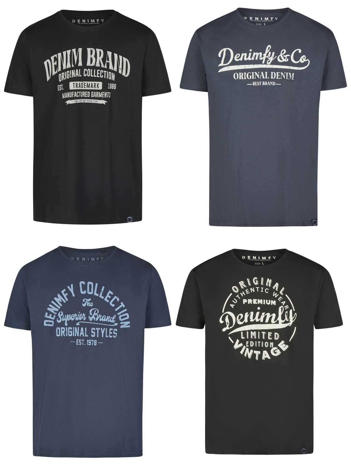 DENIMFY Tshirt Herren Baumwolle Regular Fit DFNuri 4er Pack Set