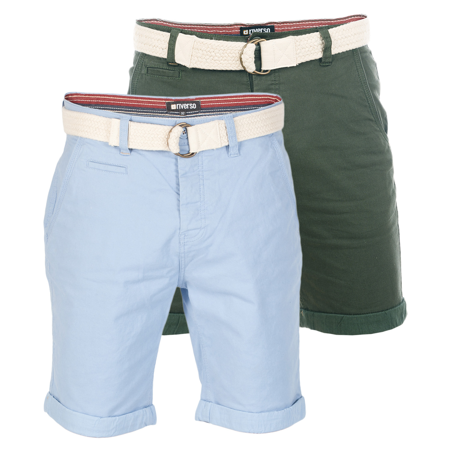 riverso Chino Shorts Herren mit Gürtel Regular Fit RIVHenry 2er Pack Set