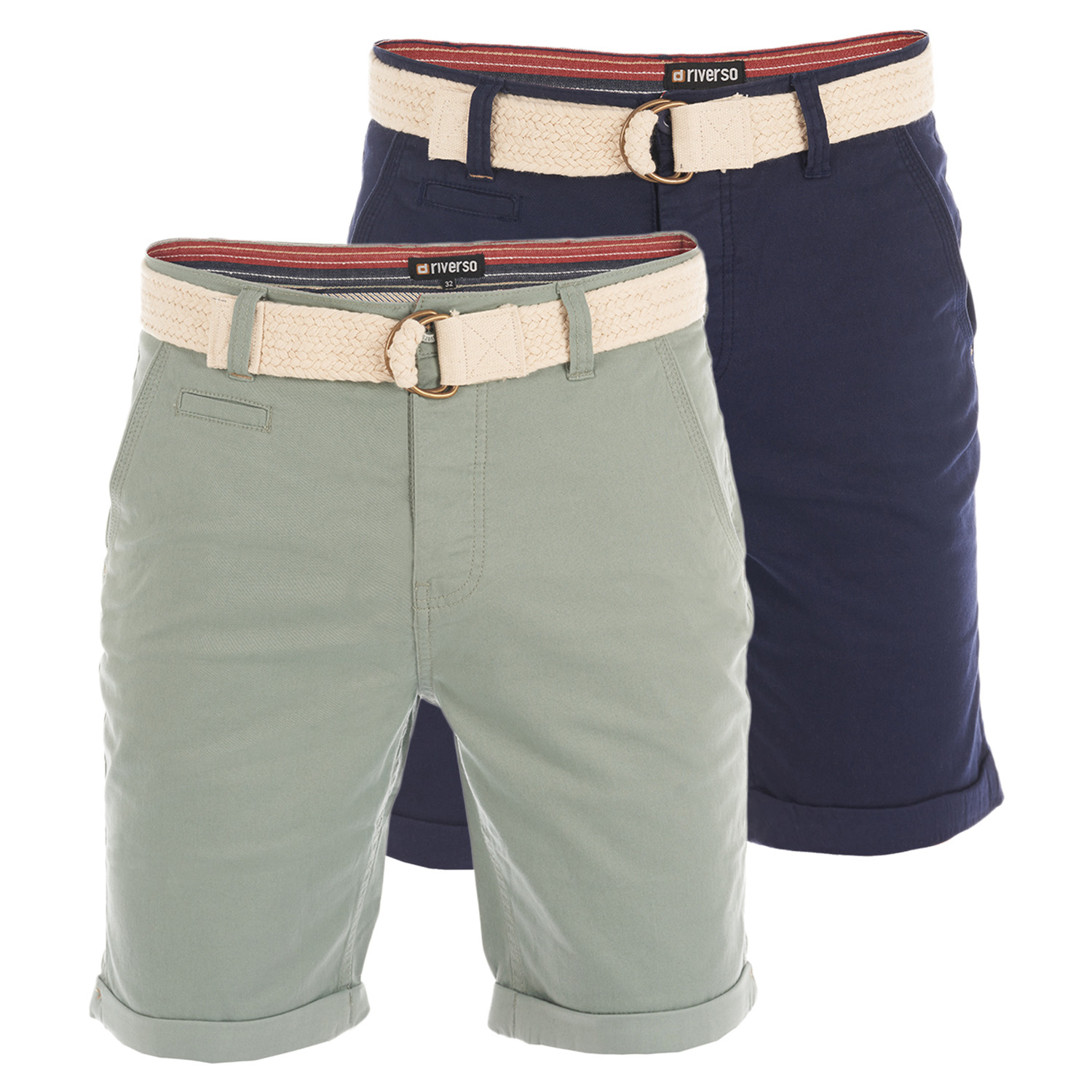 riverso Chino Shorts Herren mit Gürtel Regular Fit RIVHenry 2er Pack Set