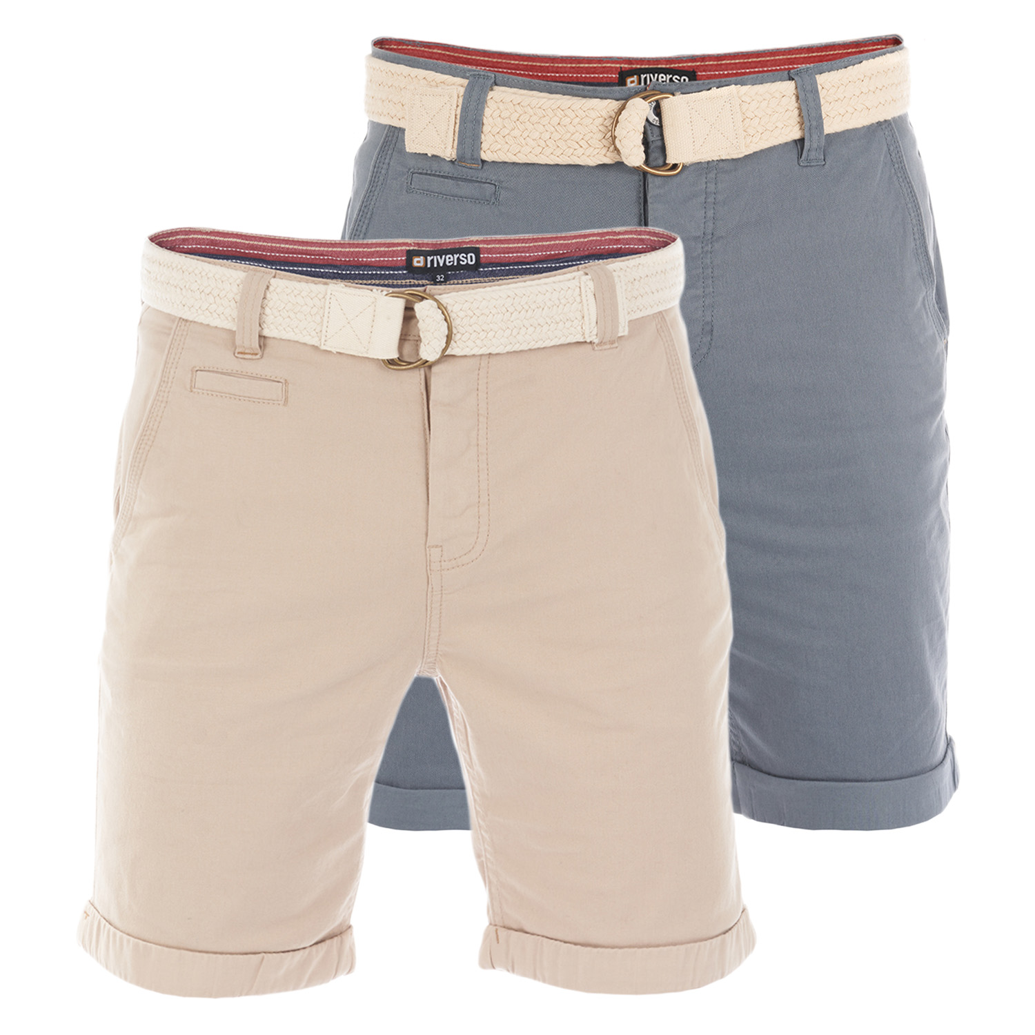 riverso Chino Shorts Herren mit Gürtel Regular Fit RIVHenry 2er Pack Set