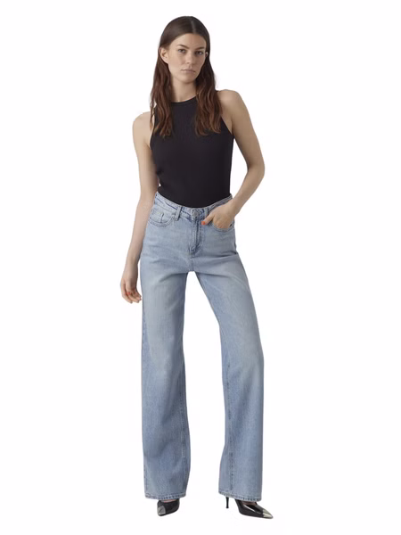 Vero Moda Damen Jeans VMTESSA HR WIDE RA339 Wide Fit - Blau - Light Blue Denim Vero Moda Damen Jeans VMTESSA HR WIDE RA339 Wide Fit - Blau - Light Blue Denim