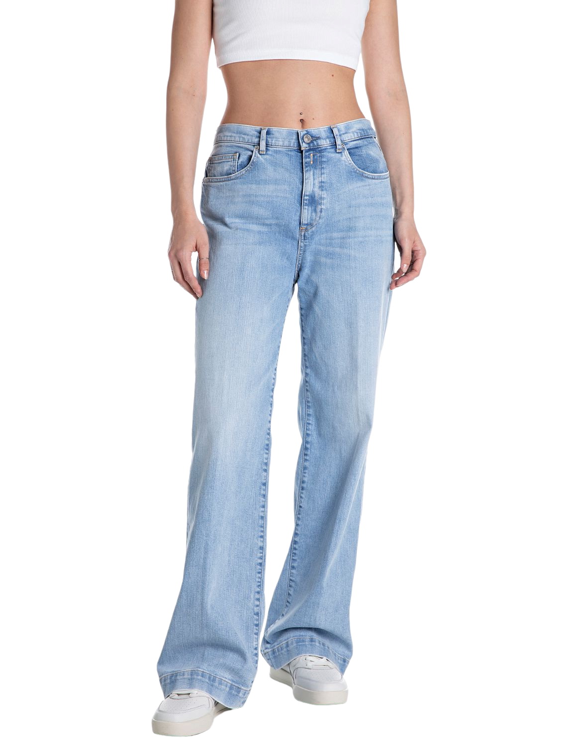 Replay Damen Jeans MELJA - Relaxed Straight Fit - Blau - Light Blue Denim