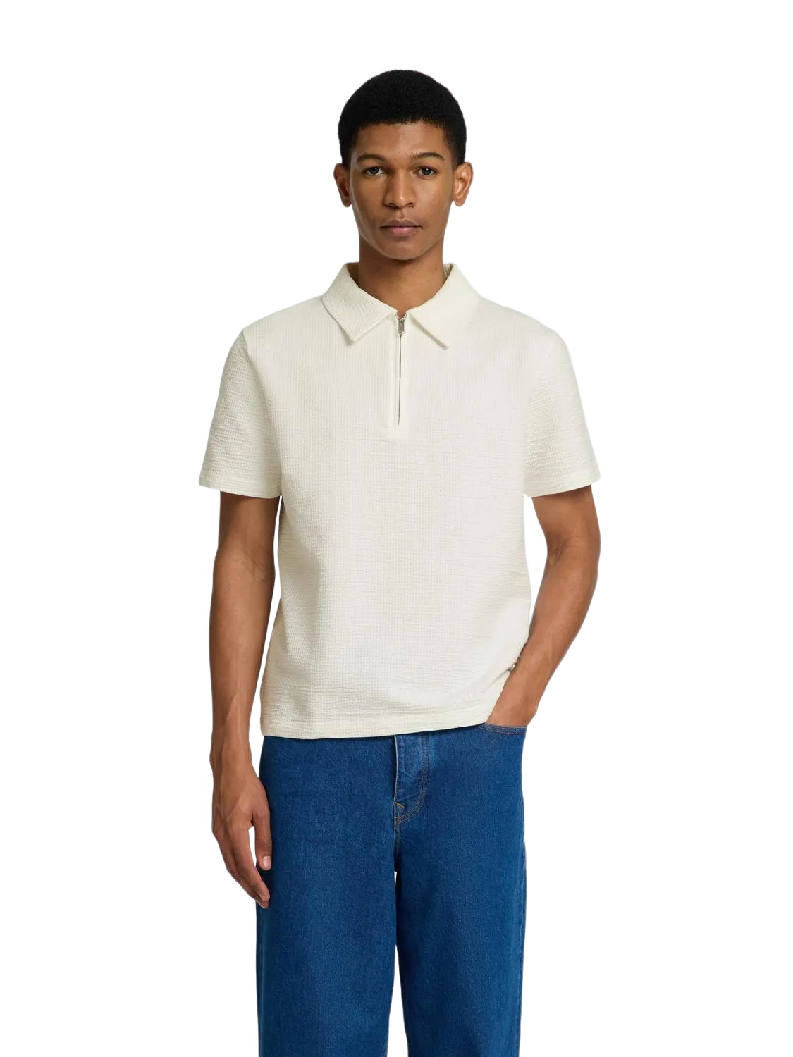 Selected Homme Herren Poloshirt SLHSANDER SEERSUCKER ZIP - Regular Fit