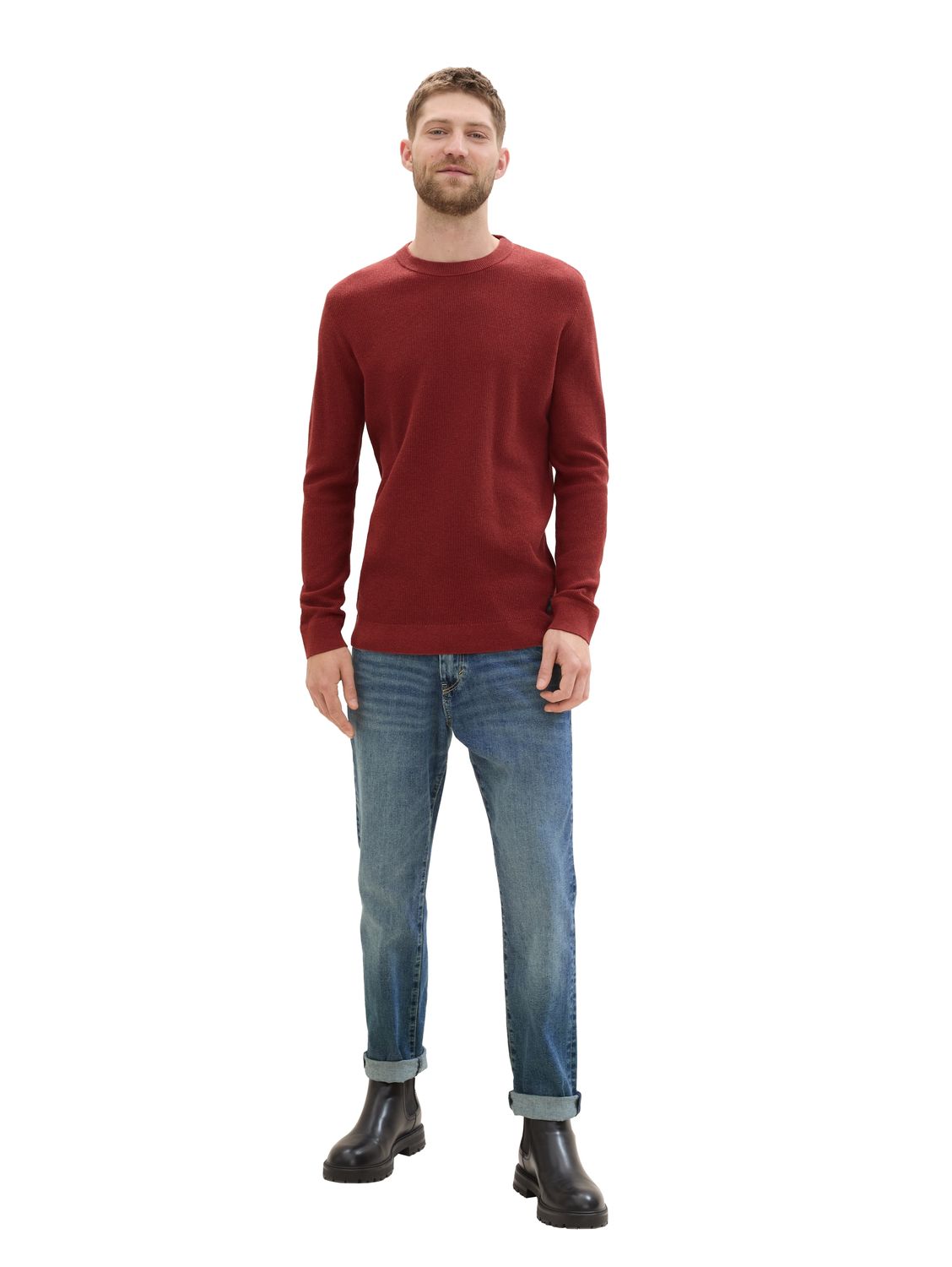 Tom Tailor Herren Rundhals Pullover STRUCTURED CREWNECK COTTON - Regular Fi günstig online kaufen