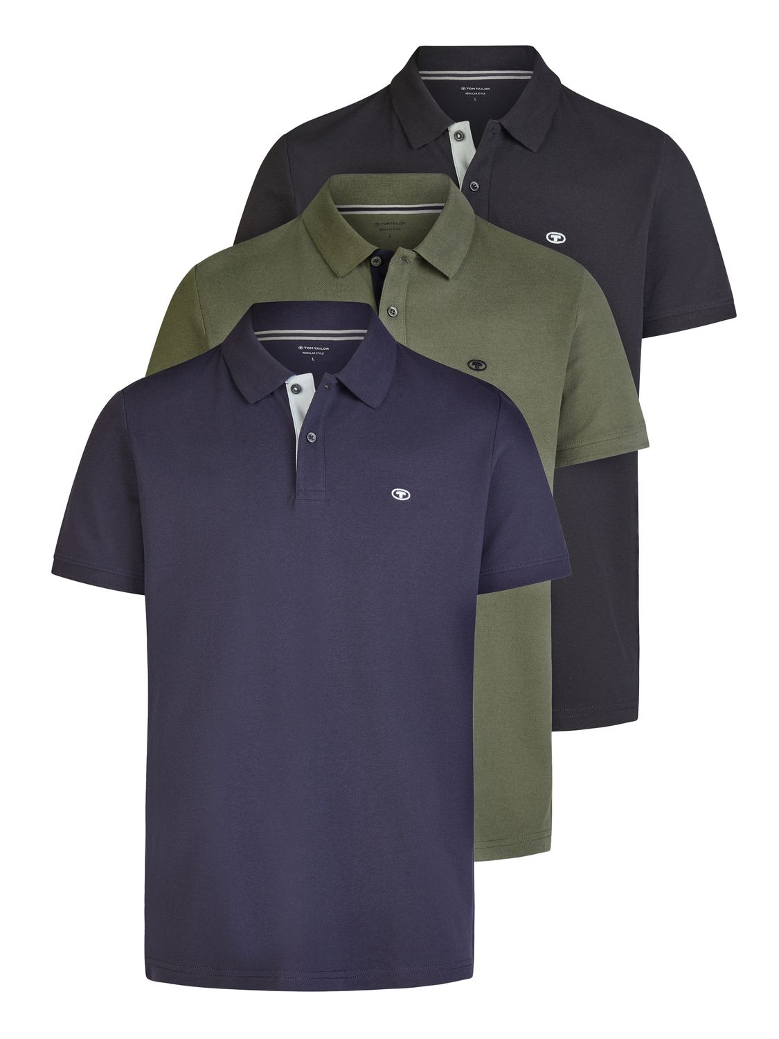 Tom Tailor Poloshirt Herren Kurzarm Baumwolle Regular Fit 3er Set-Pack