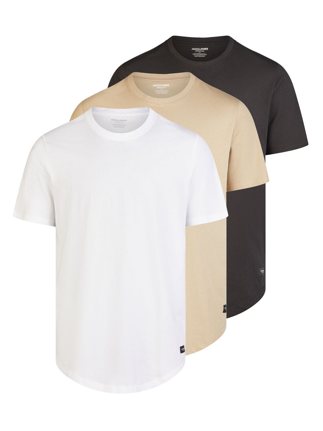 Jack & Jones Tshirt Herren lang geschnitten Set 100% Baumwolle Regular Fit JJENOA 3er Pack