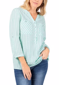 TIMEZONE Damen Bluse STRIPED HENLEY BLOUSE - Regular Fit GestreiftMehrfarbig